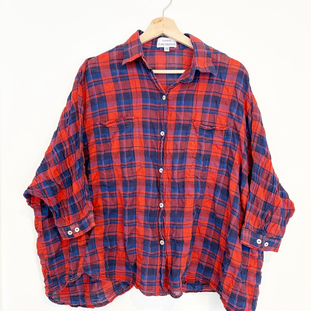 K.Swarth || Pure Designs‎ Plaid Camp Shirt Gauze Boxy Button Down Red OS